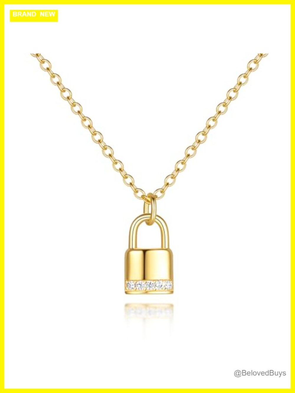 14K Gold Plated Lock Pendant Necklace Women Dainty 1mm O-Chain 19.5in